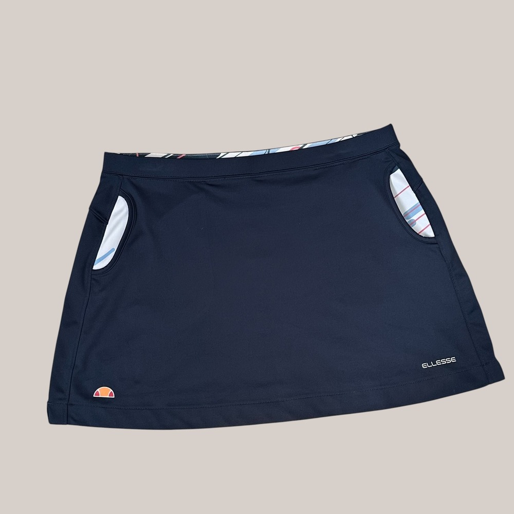 ELLESSE Navy Blue Mini Tennis Athletic Skirt Size US 10 Side Pockets